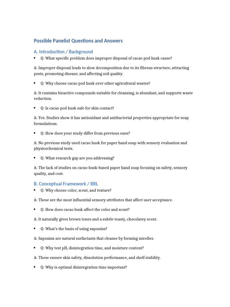 Possible Questions and Answers | PDF | Hygiene | Odor
