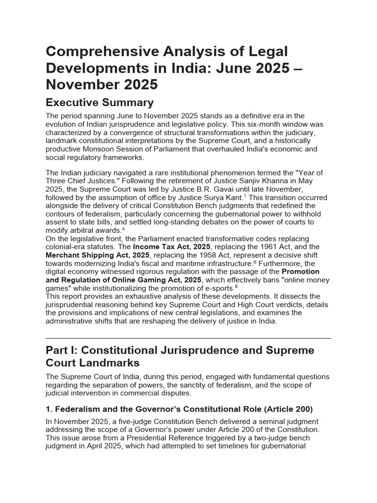 Comprehensive Analysis of Legal Developments in India | PDF | Royal ...