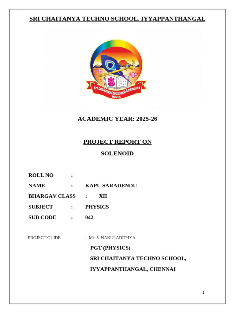 Solenoid Project Report for Physics XII | PDF | Inductor | Magnetic Field