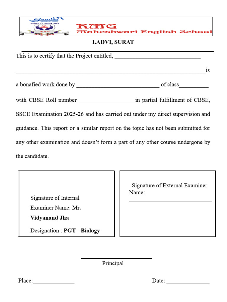 Project Certification for CBSE Exam 2025-26 | PDF