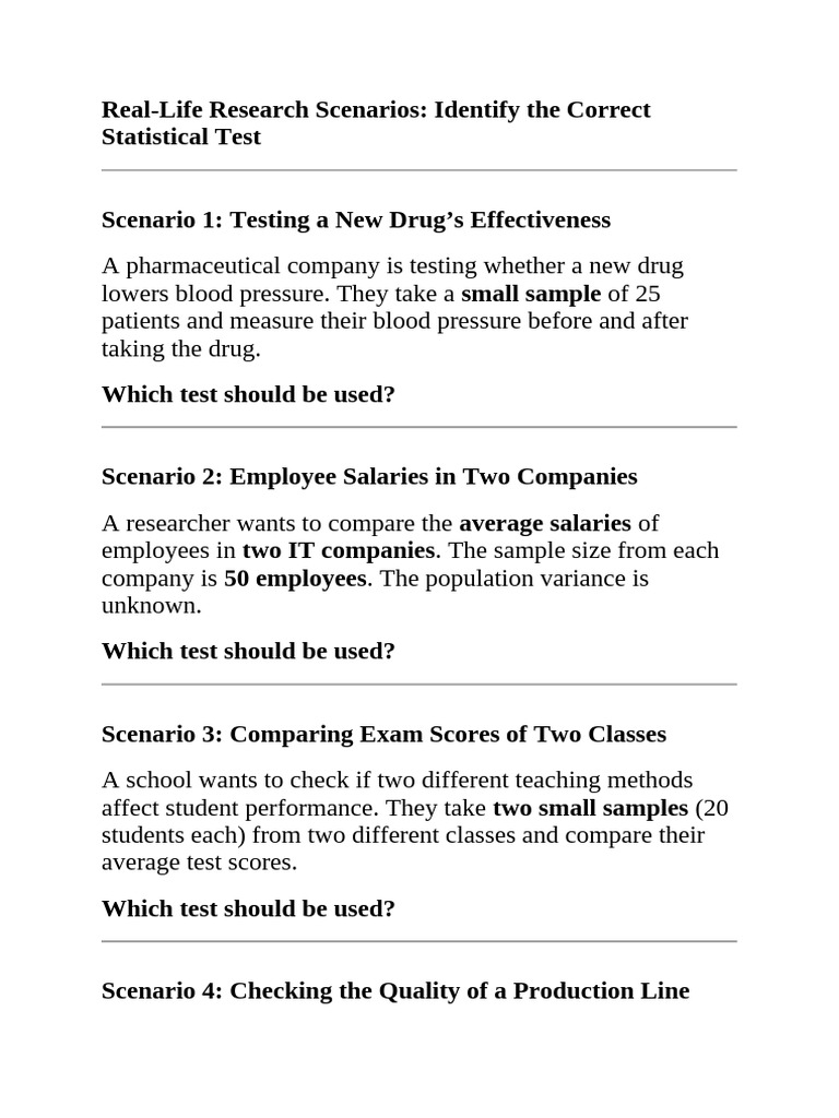 Choosing Statistical Tests for Scenarios | PDF | Sampling (Statistics ...
