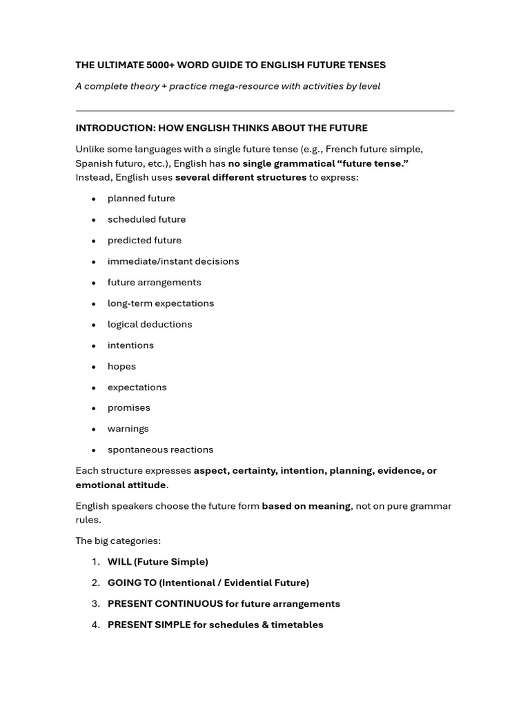 Comprehensive Guide to English Future Tenses | PDF | Grammatical Tense ...