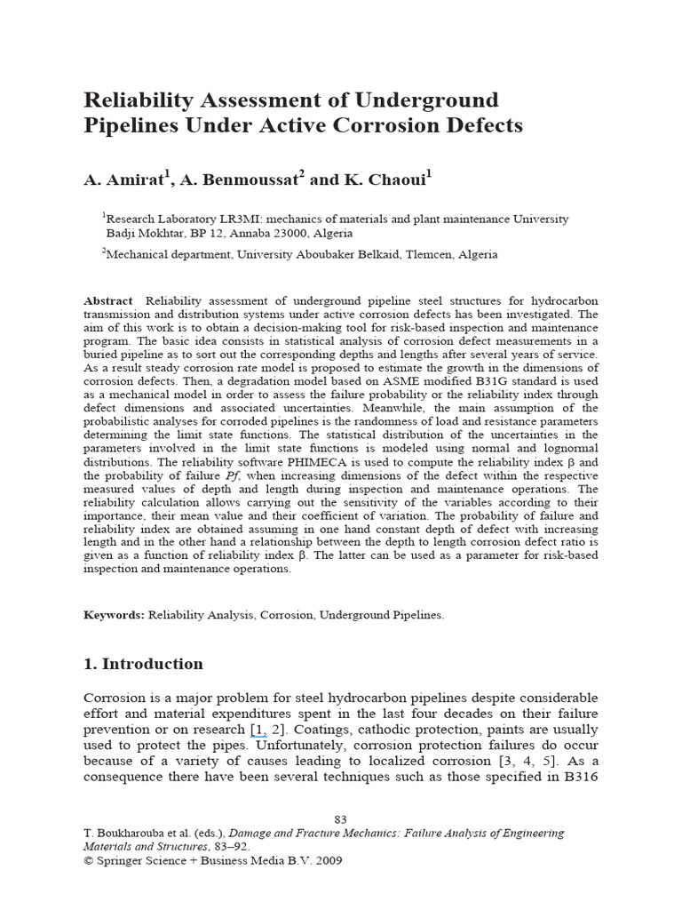Reliability of Corroded Pipelines Analysis | PDF | Reliability ...