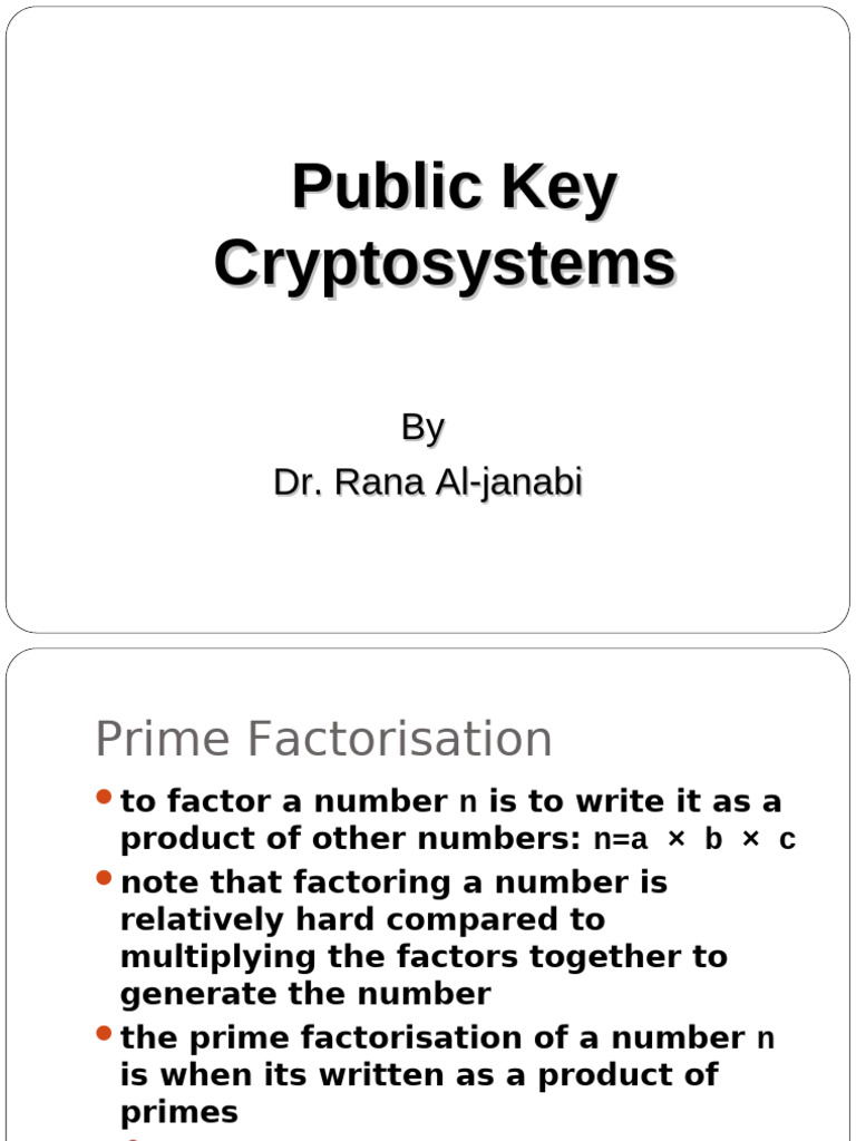 Public Key Cryptosystems Overview | PDF | Prime Number | Factorization