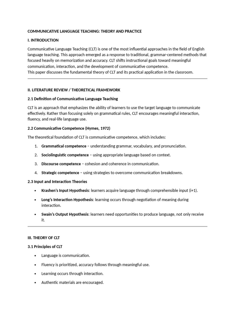 Communicative Language Teaching Overview | PDF | Linguistics | Applied ...