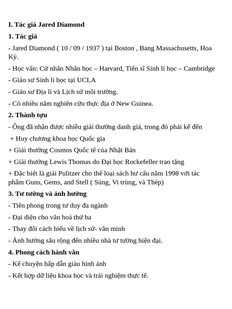 I. Tác giả Jared Diamond 1. Tác giả | PDF