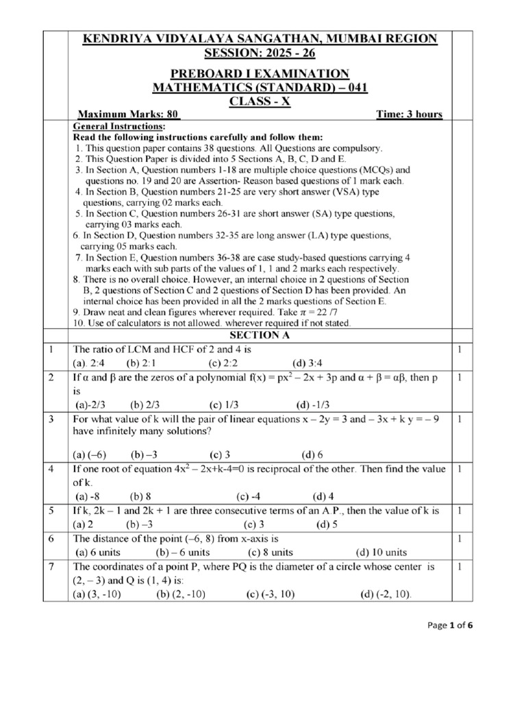 QP STD Maths PB 1 (2025) | PDF
