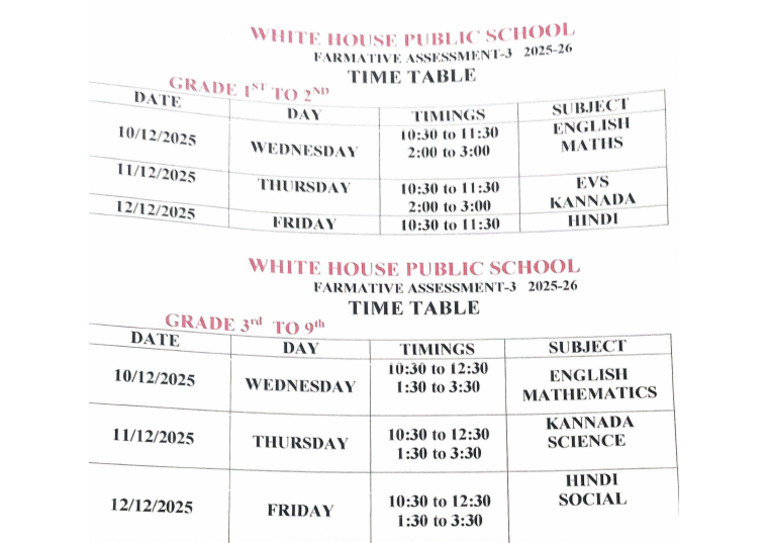 F A 3 Time Table | PDF