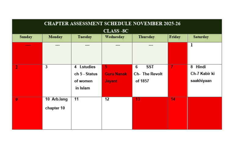 Class 8C Assessment Schedule 2025-26 | PDF