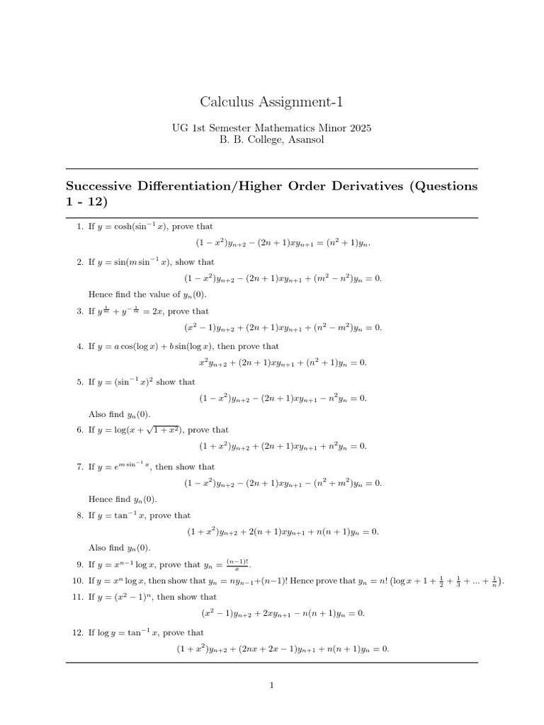 Calculus Assignment: Differentiation & Limits | PDF | Complex Analysis ...