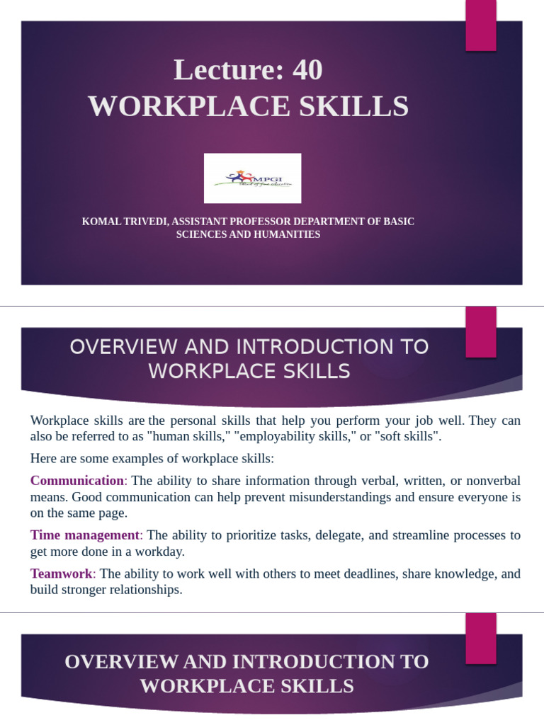 Essential Workplace Skills Overview | PDF | Leadership | Skill