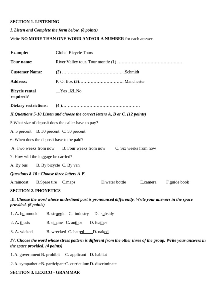 Listening and Phonetics Practice Test | PDF | Moon