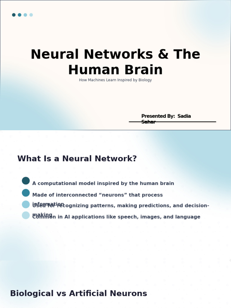 Neural Networks Vs The Human Brain Sadia Sahar Presentation | PDF