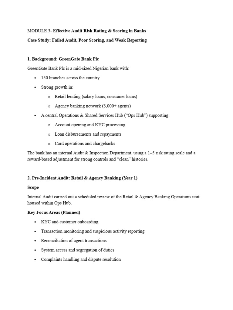 Audit Risk Scoring Failures in Banking | PDF | Banks | Risk