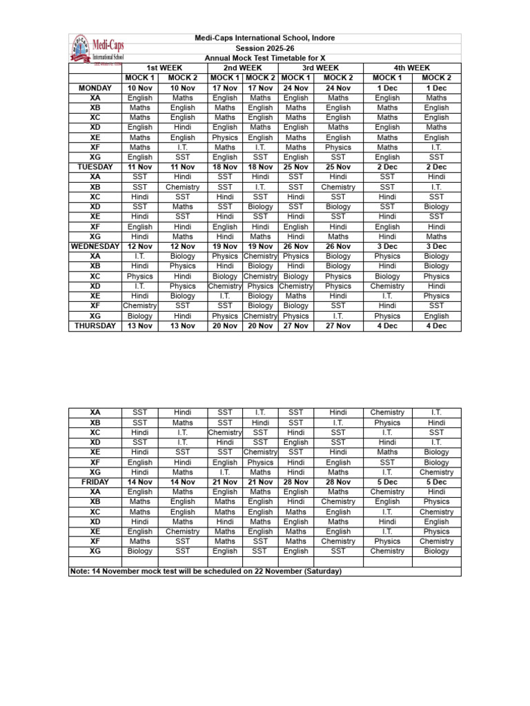 Mock Time Table Class X PDF | PDF