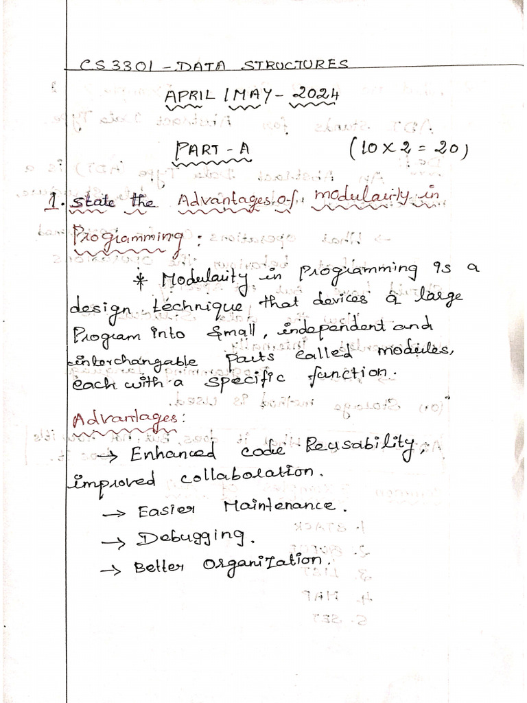 April-May 2024 (Solved Answer Key) Cs3301 Data Structures | PDF