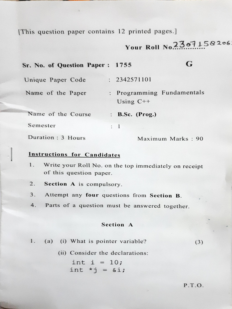 C++ Programming Fundamentals Exam Paper | PDF | C++ | Computer Engineering