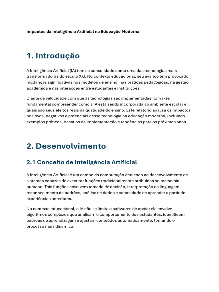Impactos da IA na Educação Moderna | PDF | Inteligência artificial ...