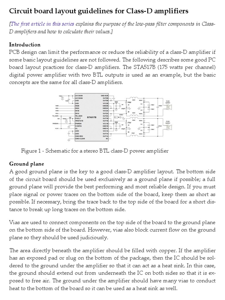 Class-D Amplifier PCB Layout Guidelines | PDF | Capacitor | Amplifier