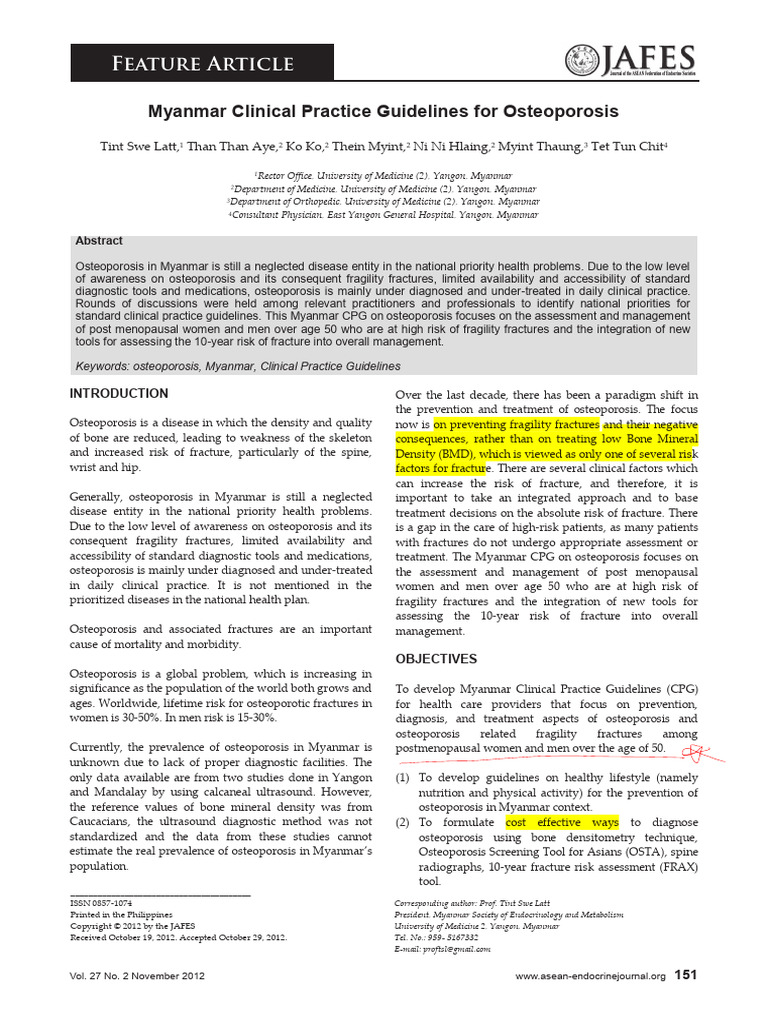 Myanmar Osteoporosis Guidelines 2012 | PDF | Osteoporosis | Medicine