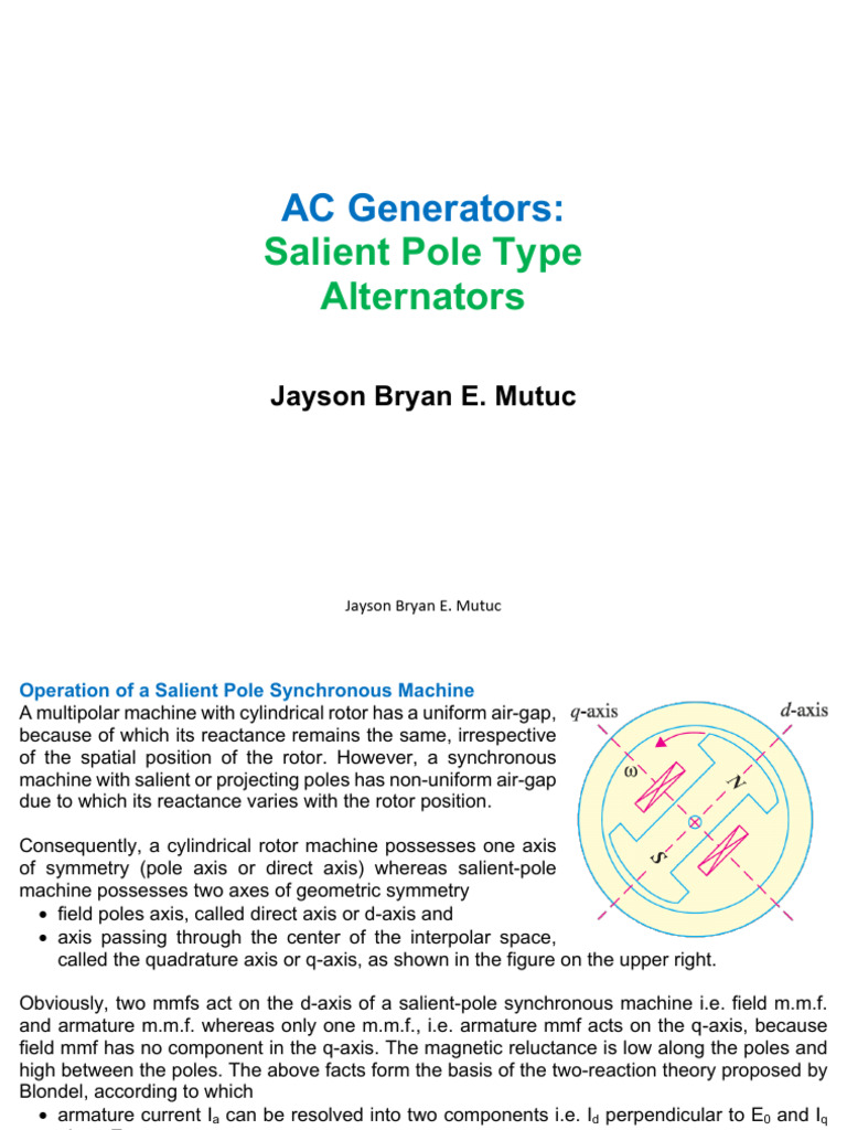 Salient Pole Synchronous Machine Overview | PDF | Electrical Components ...