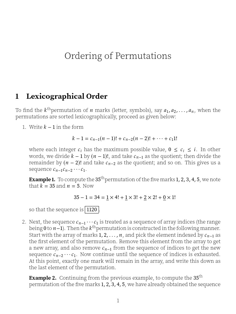 Kth Permutation in Lexicographical Order | PDF | Permutation | Sequence