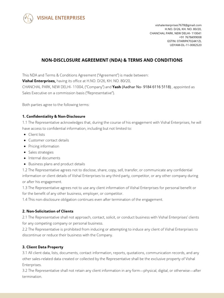 Non-Disclosure Agreement (Nda) & Terms and Conditions | PDF | Non ...