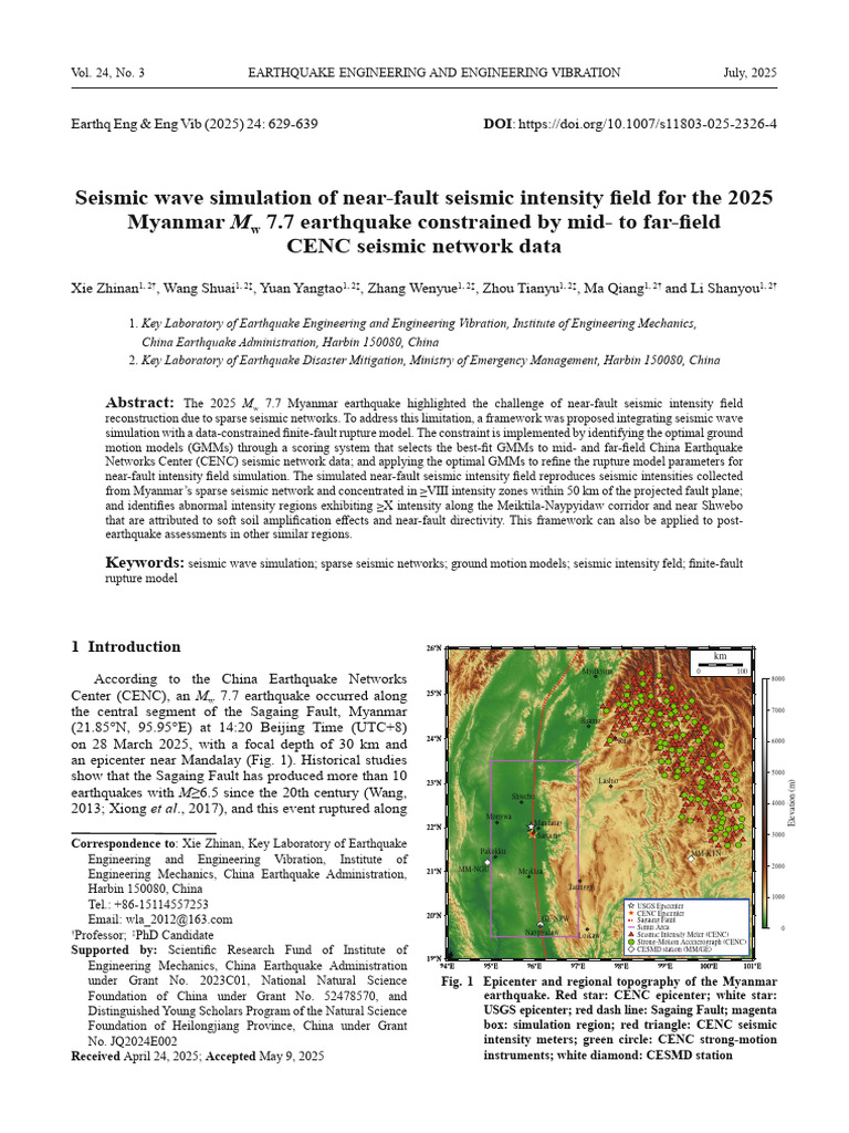 Seismic Intensity Simulation for 2025 Myanmar Earthquake | PDF ...