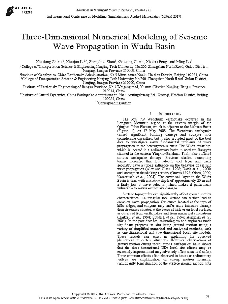 Three-Dimensional Numerical Modeling of Seismic | PDF | Waves | Seismology