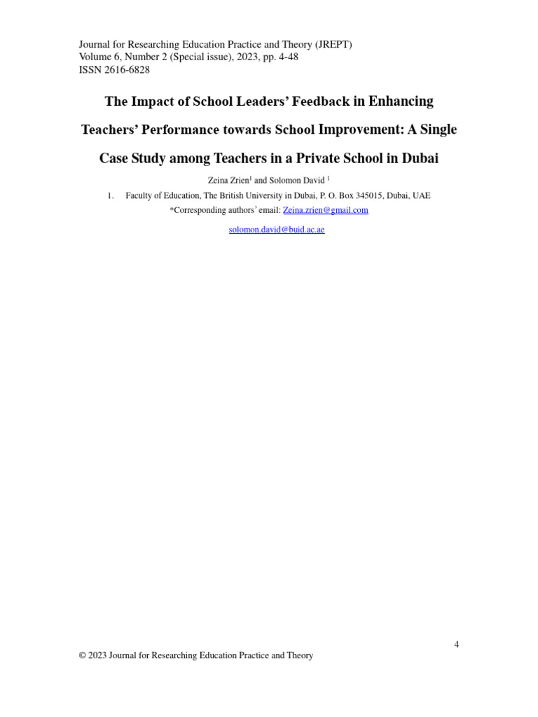 Impact of Leader Feedback on Teacher Performance | PDF | Teachers ...