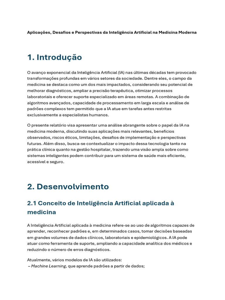 IA na Medicina: Aplicações e Desafios | PDF | Inteligência artificial ...