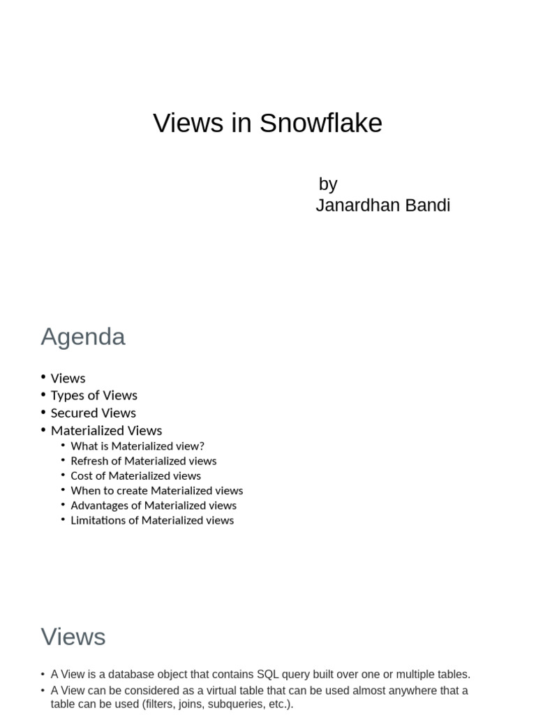 Snowflake Views: Types & Benefits | PDF | Information Technology ...