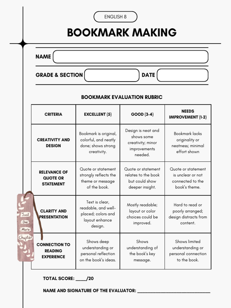 Bookmark Evaluation Rubric | PDF