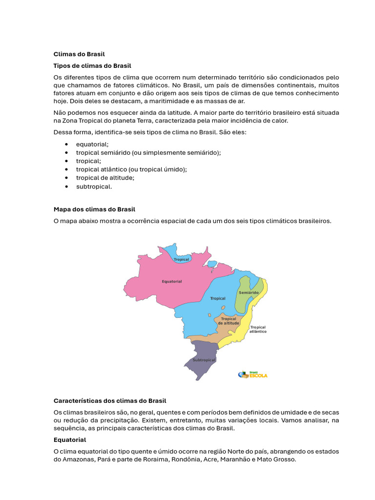Tipos de Clima no Brasil: Características e Mapas | PDF | Chuva | Inverno