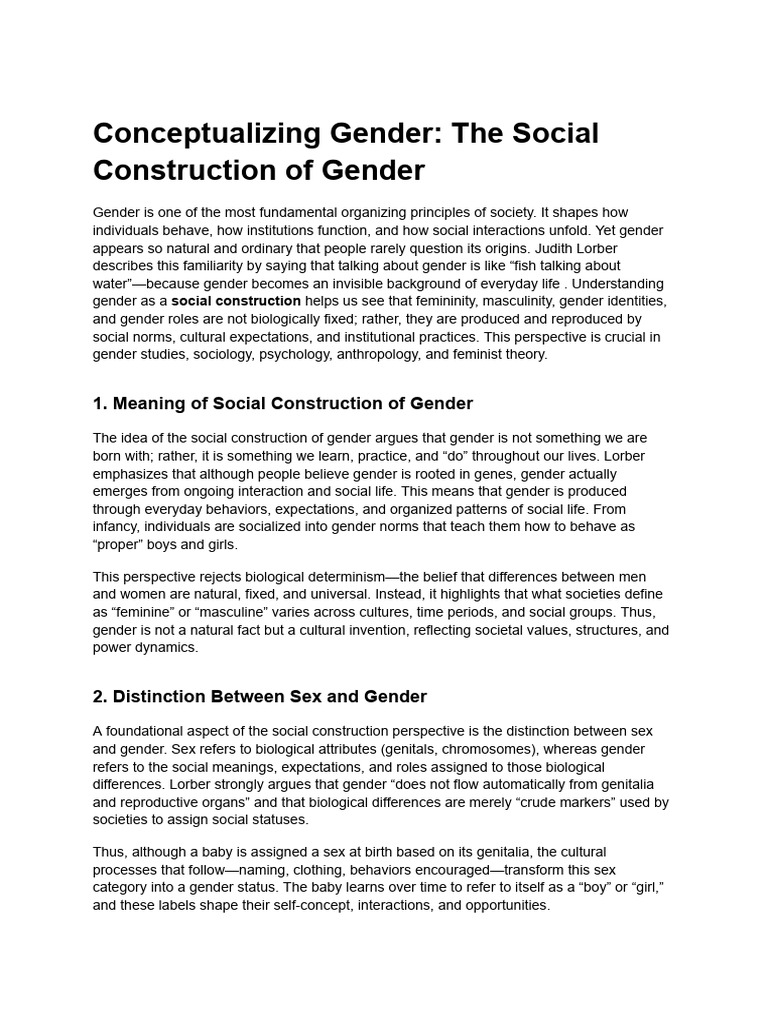 Social Construction of Gender Explained | PDF | Gender | Gender Studies