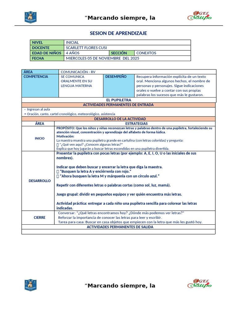 Sesiones de Aprendizaje para Niños de 4 Años | PDF
