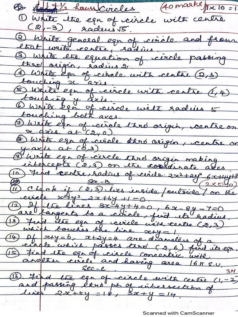 Circles Test 11th | PDF