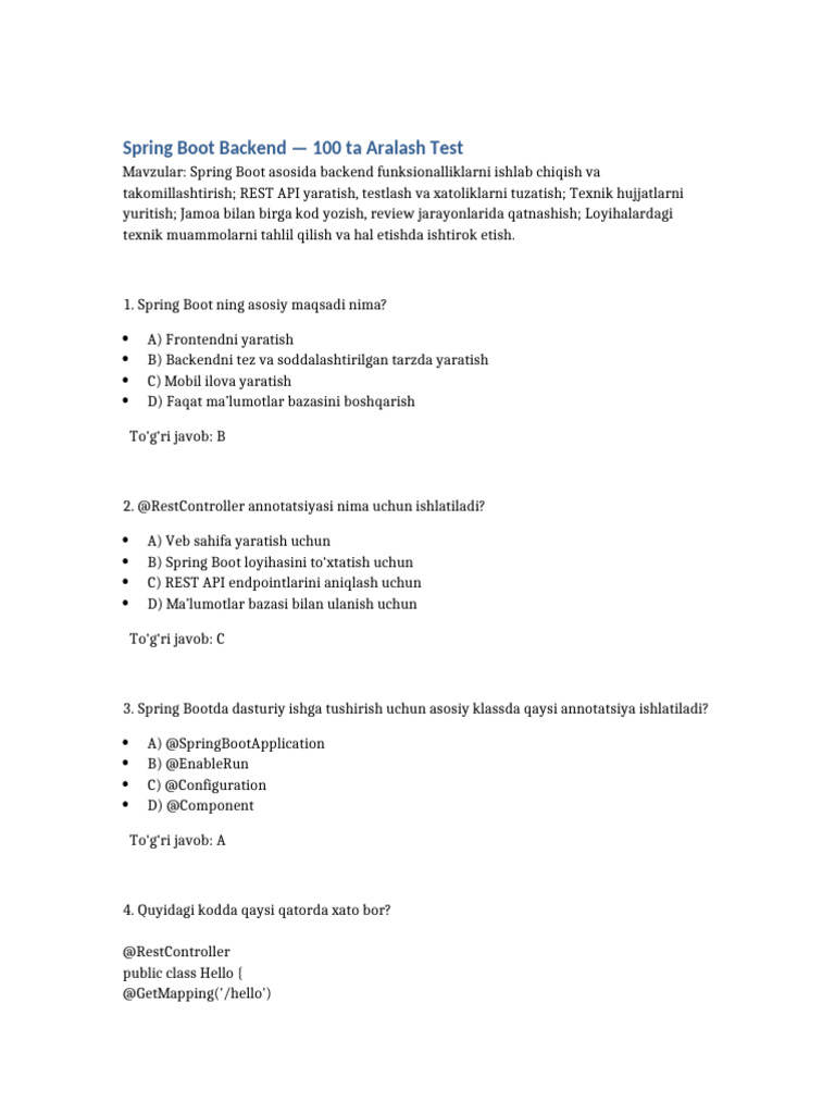 SpringBoot 100 Test | PDF
