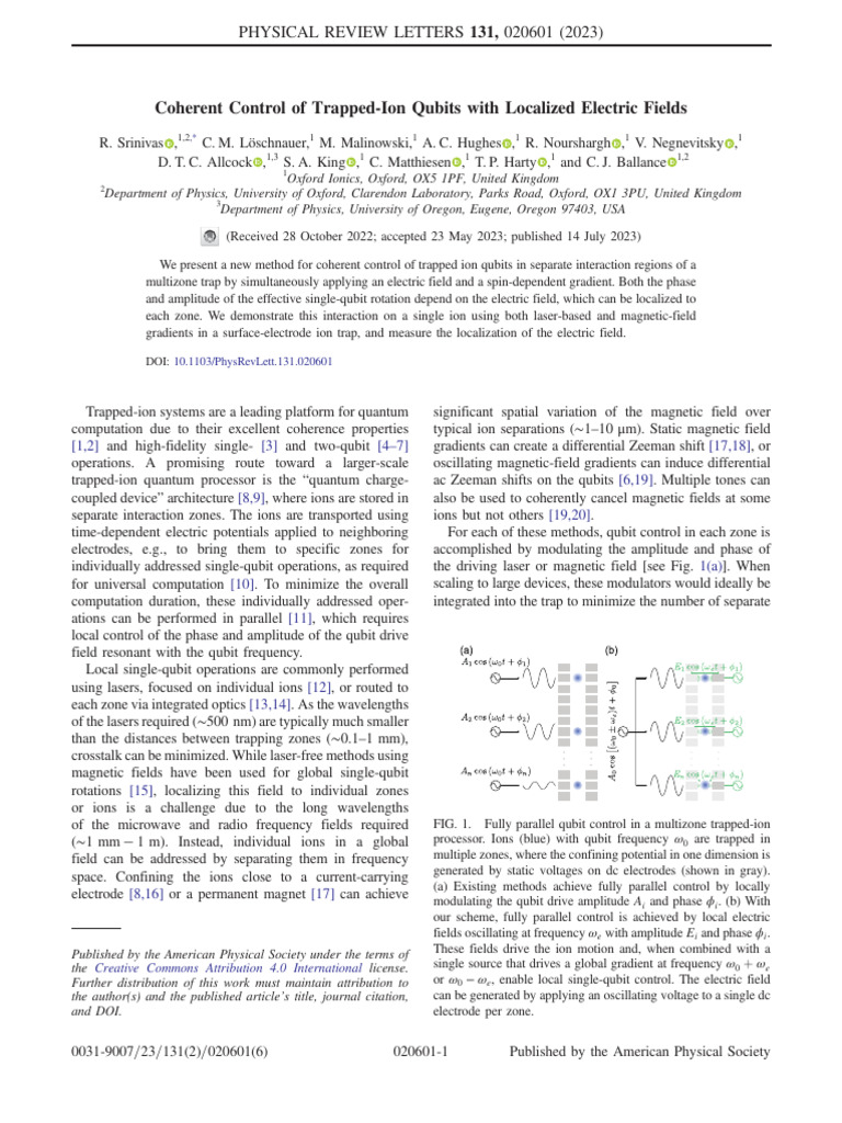 Coherent Control of Ion Qubits | PDF | Electromagnetism | Physical ...