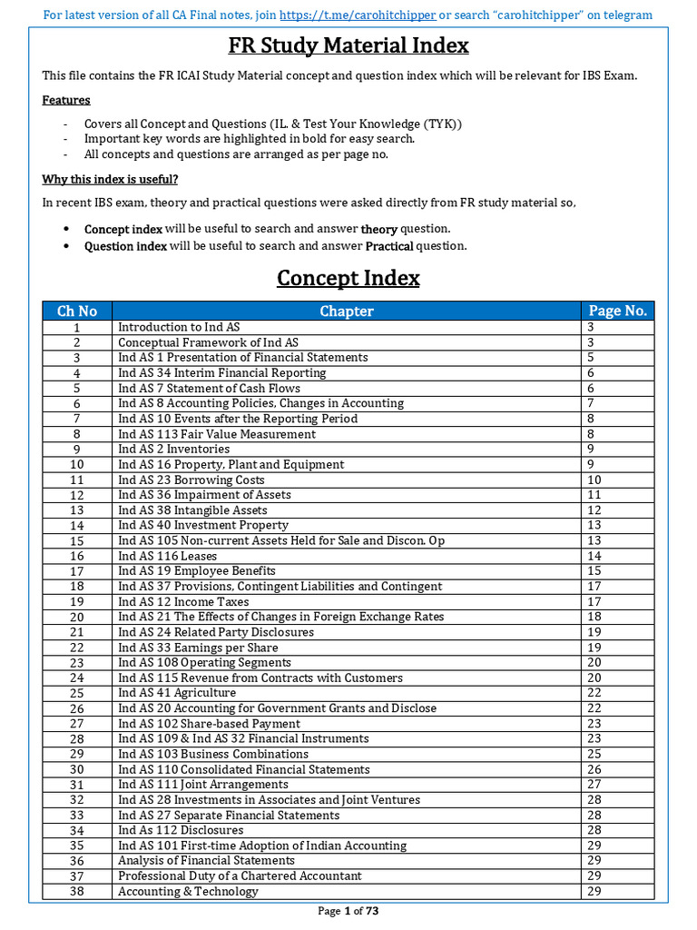 CA Final FR Study Material Index | PDF | Fair Value | Goodwill (Accounting)
