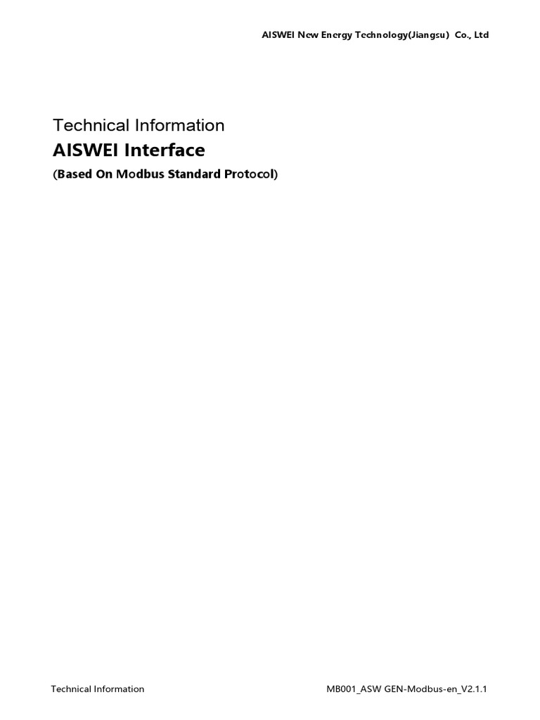 AISWEI Modbus Interface Technical Guide | PDF | Integer (Computer ...