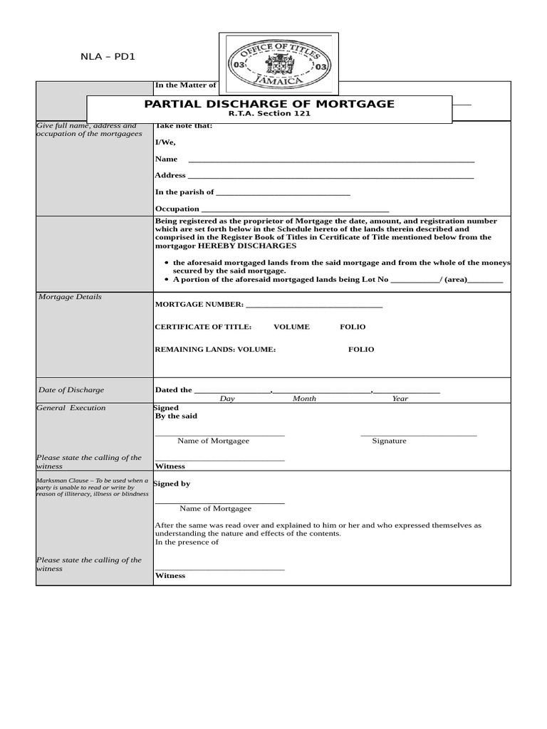 Partial Mortgage Discharge Form | PDF | Mortgage Law | Common Law