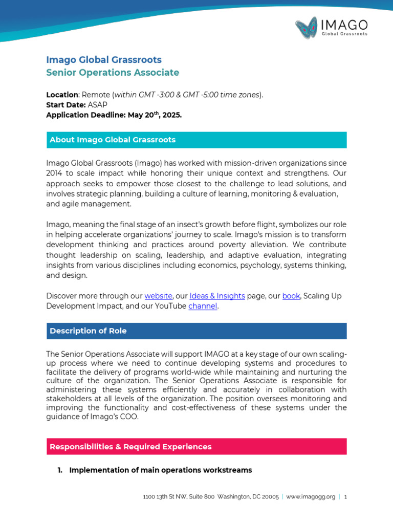 Senior Operations Associate Job at Imago | PDF | Internal Control ...