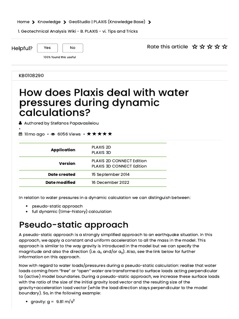 How Does Plaxis Deal With Water Pressures During Dynamic Calculations | PDF