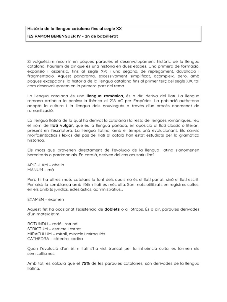 Història de La Llengua Catalana Fins Al Segle XX | PDF