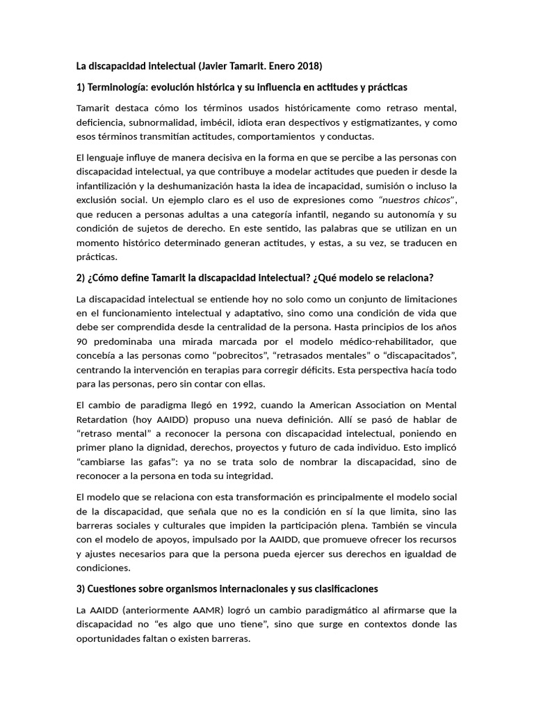 Evolución y Enfoques de la Discapacidad Intelectual | PDF | Invalidez ...