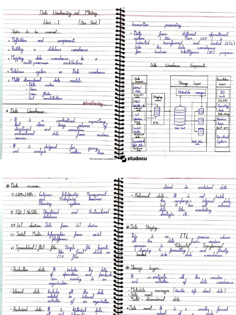 DATA WAREHOUSE AND DATA MINING ALL UNIT BY BREVILEARNING | PDF