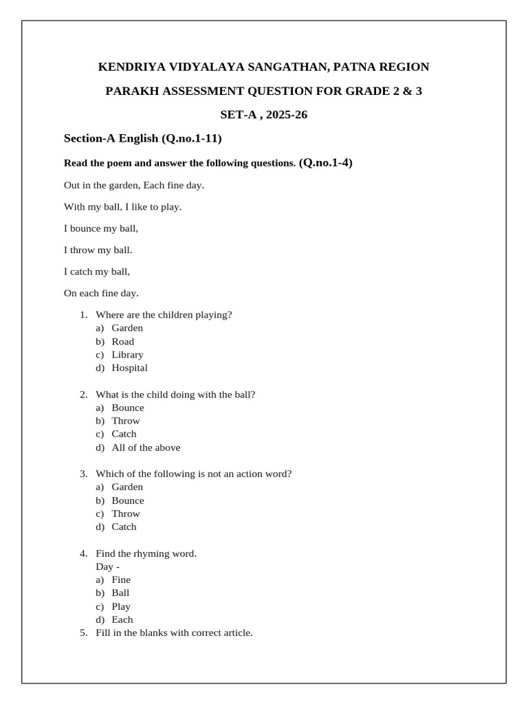 Grade 2 & 3 PARAKH Assessment 2025-26 | PDF