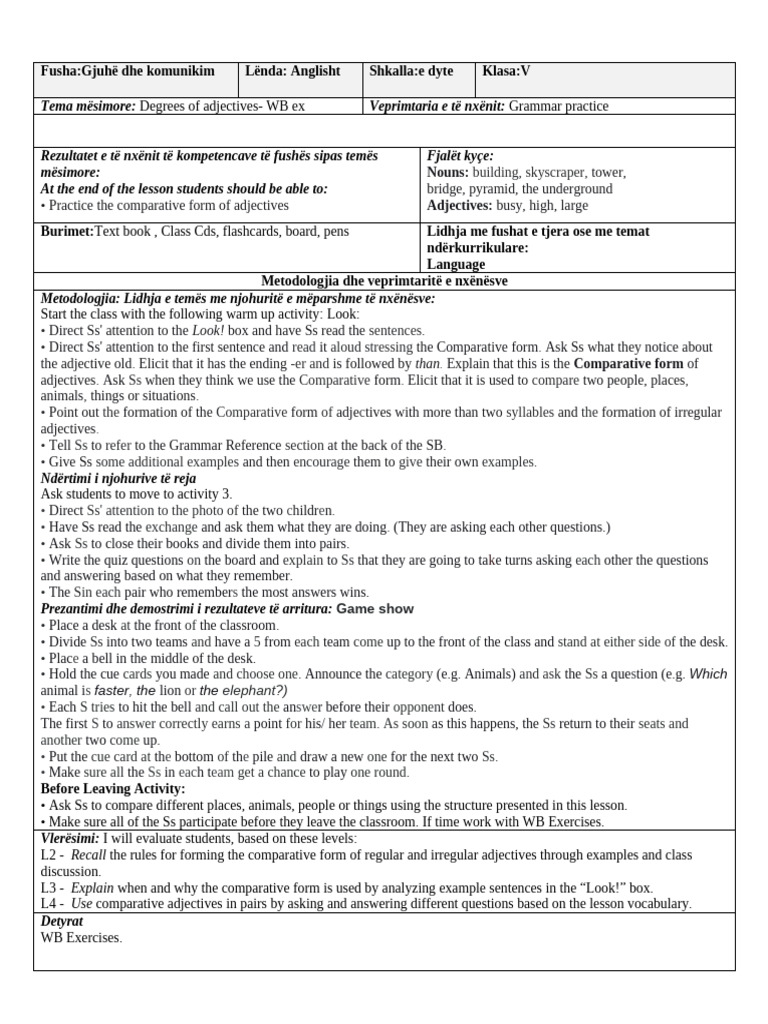 Comparative Adjectives Lesson Plan | PDF | Adjective | Linguistics