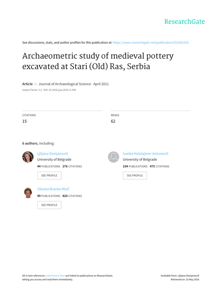 Archaeometric Study of Medieval Pottery Excavated at Stari -Old- Ras ...